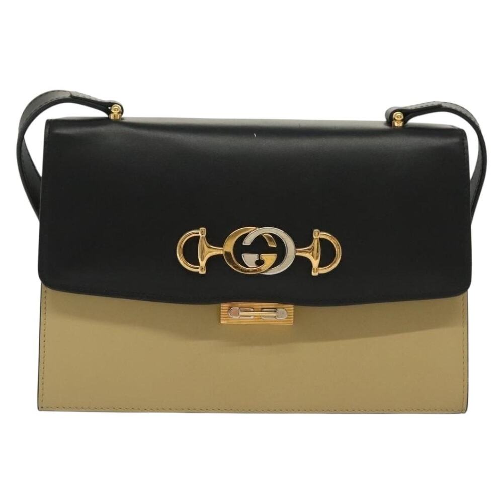 Gucci Leather Horsebit Zumi Shoulder Bag Beige
